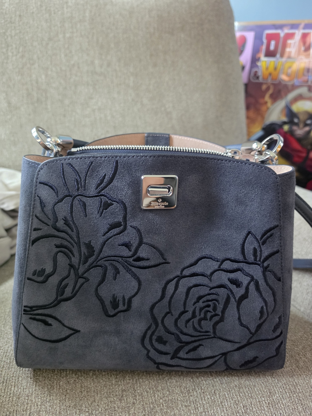 kate spade Gray Suede Floral Embossed Crossbody